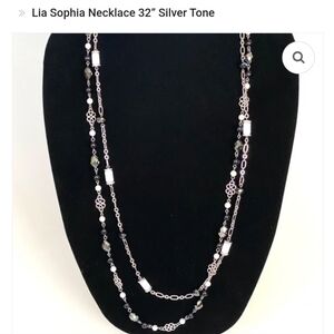 Lia Sophia Double Stranded Adjustable Silver Tone Necklace 32"